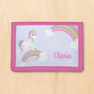 Magical Rainbow Unicorn Purple Personalized Girls Trifold Wallet