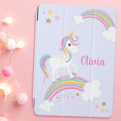 Magical Rainbow Unicorn Purple Personalized iPad Air Cover