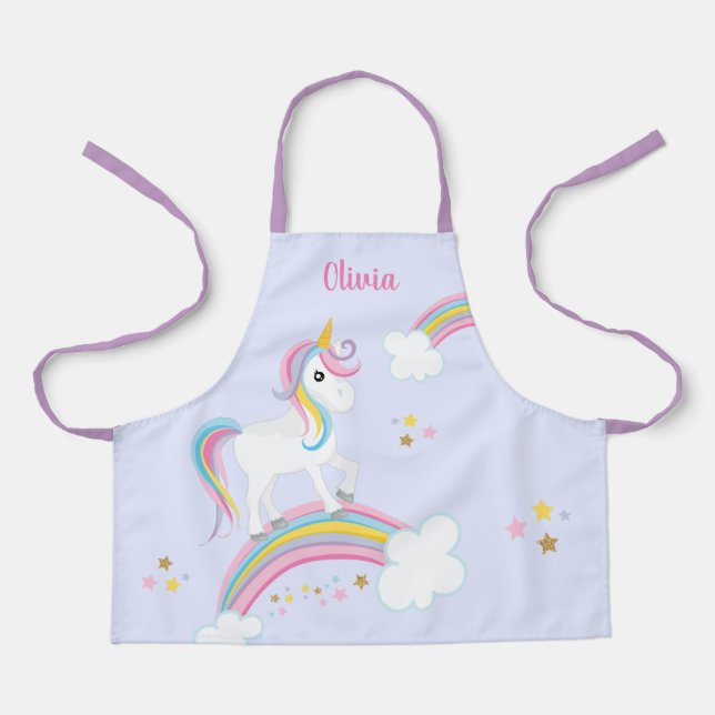 Magical Rainbow Unicorn Purple Personalized Kids Apron (Front)