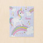Magical Rainbow Unicorn Purple Personalized Kids Jigsaw Puzzle<br><div class="desc">A cute purple unicorn jigsaw puzzle for kids with stars and a rainbow. Personalize with her name to make a fun gift for a girl!</div>