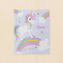 Magical Rainbow Unicorn Purple Personalized Kids Jigsaw Puzzle