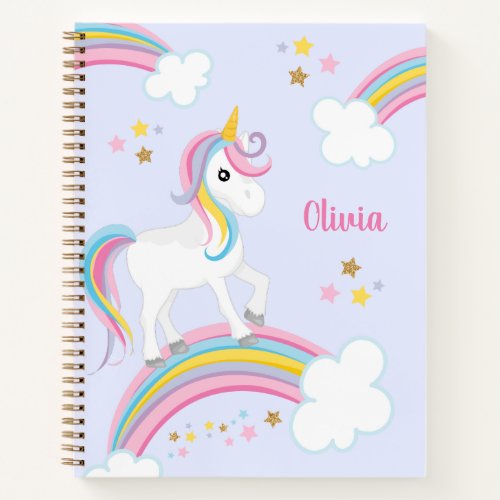 Magical Rainbow Unicorn Purple Personalized Kids Notebook
