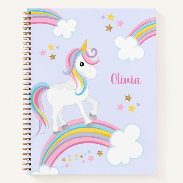 Magical Rainbow Unicorn Purple Personalized Kids Notebook (Front)