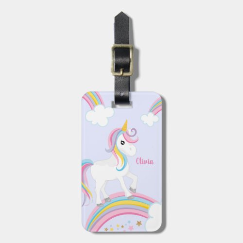 Magical Rainbow Unicorn Purple Personalized Luggage Tag