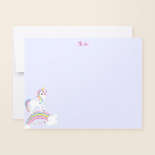 Magical Rainbow Unicorn Purple Personalized Note Card