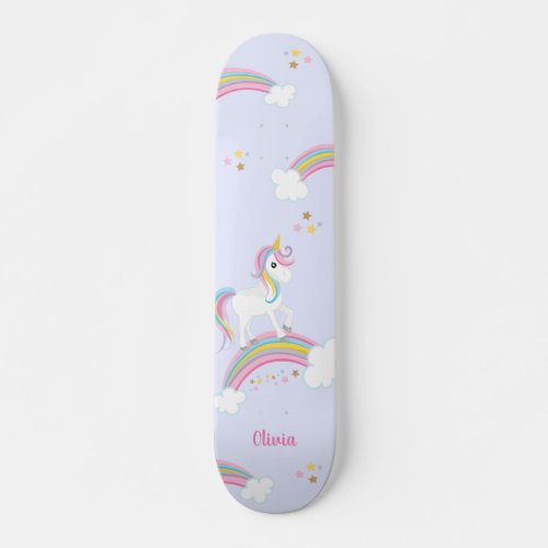 Magical Rainbow Unicorn Purple Personalized Skateboard