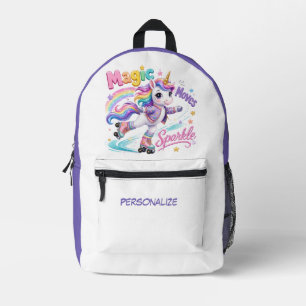 Magical Rainbow Unicorn Roller Skates Personalized Printed Backpack