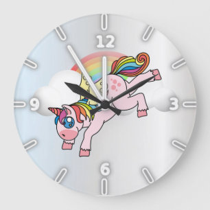 Magical Rainbow, Unicorn , Silver Large Clock