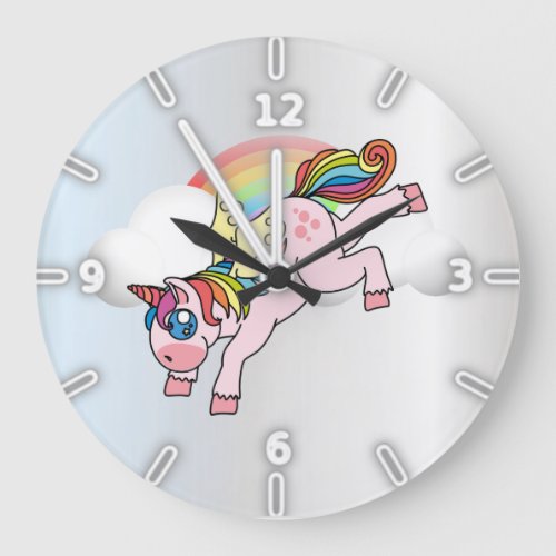 Magical Rainbow Unicorn  Silver Large Clock