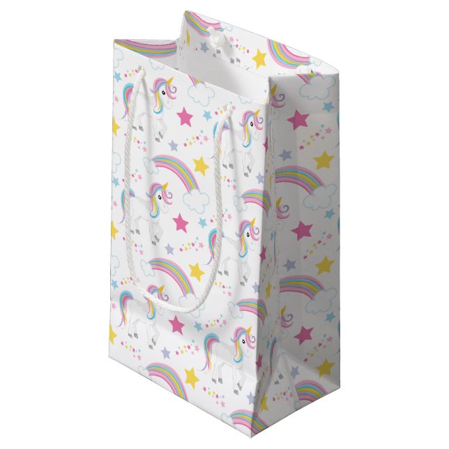 Magical Rainbow Unicorn Small Gift Bag (Front Angled)
