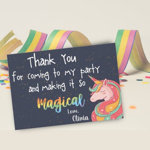 Magical Rainbow Unicorn Sparkle Birthday Thank You Card