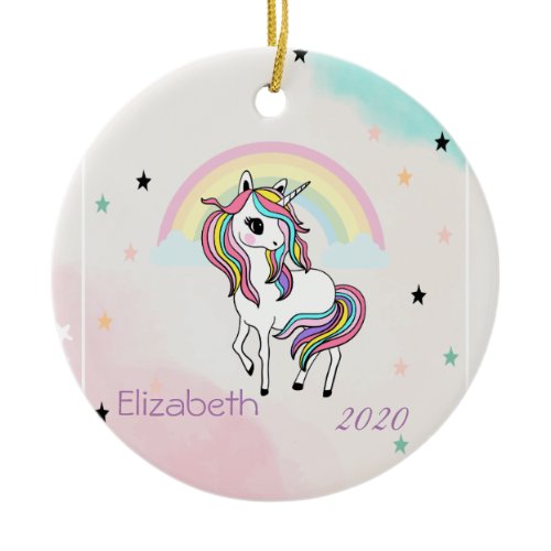 Magical Rainbow Unicorn Stars Ceramic Ornament