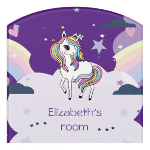 Magical Rainbow Unicorn Stars,Clouds Door Sign