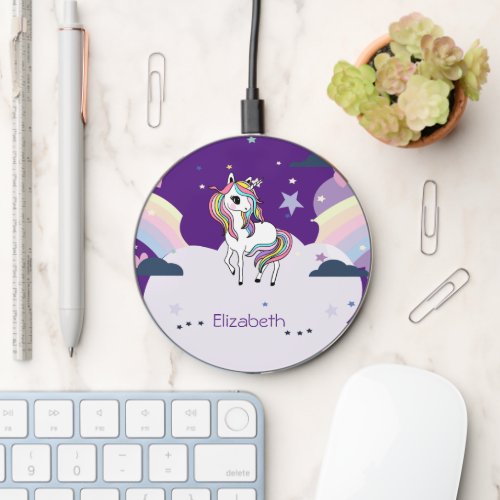 Magical Rainbow Unicorn StarsClouds Wireless Charger