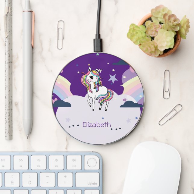 Magical Rainbow Unicorn Stars,Clouds Wireless Charger (Desk)