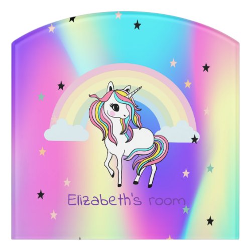 Magical Rainbow Unicorn Stars Holographic  Door Sign