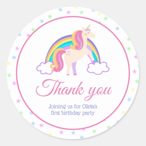 Magical Rainbow Unicorn Thank You Classic Round Sticker