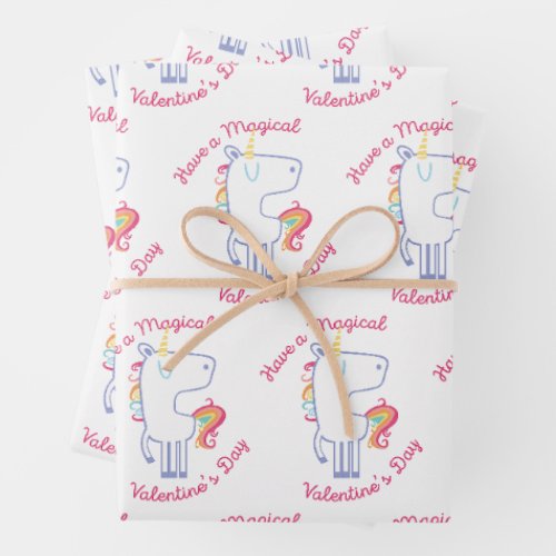 Magical Rainbow Unicorn Valentines Day Wrapping Paper Sheets