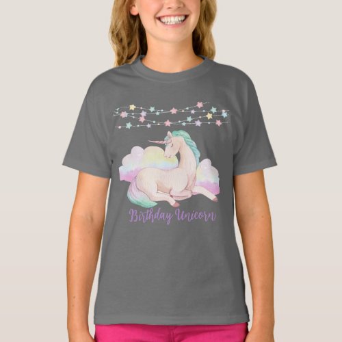 Magical Rainbow Unicorn Watercolor Birthday T_Shirt