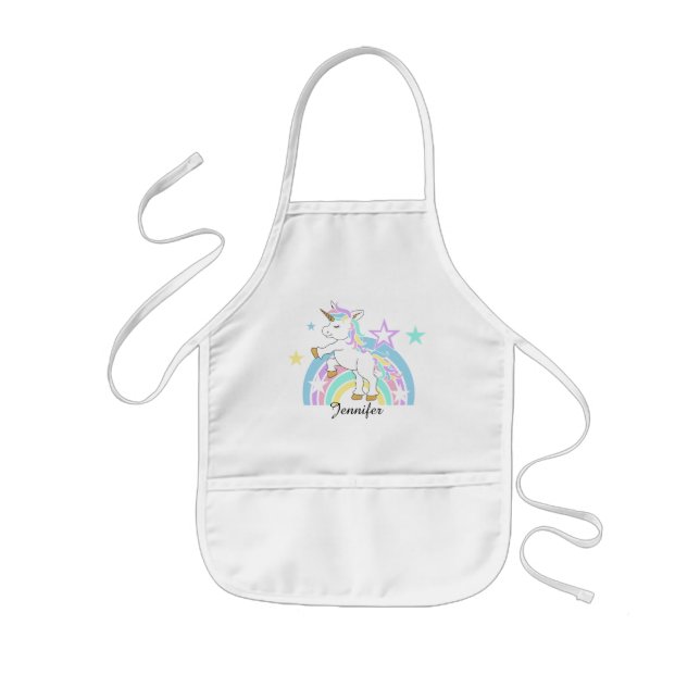 Magical Rainbow 🦄 Unicorn with DIY Name Kids' Apron (Front)