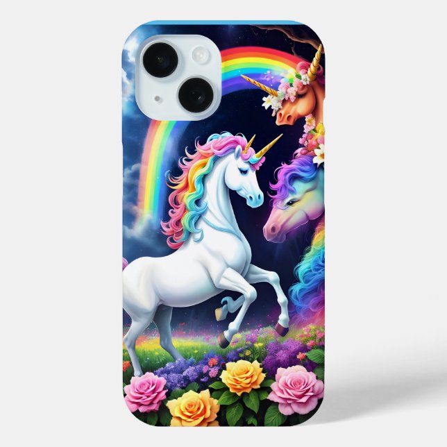 Magical Rainbow Unicorns Flowers Landscape Case-Mate iPhone Case (Back)