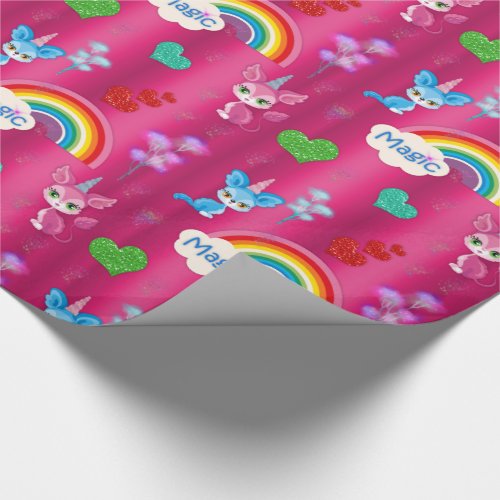 Magical Rainbows and Unicorns Pink Wrapping Paper