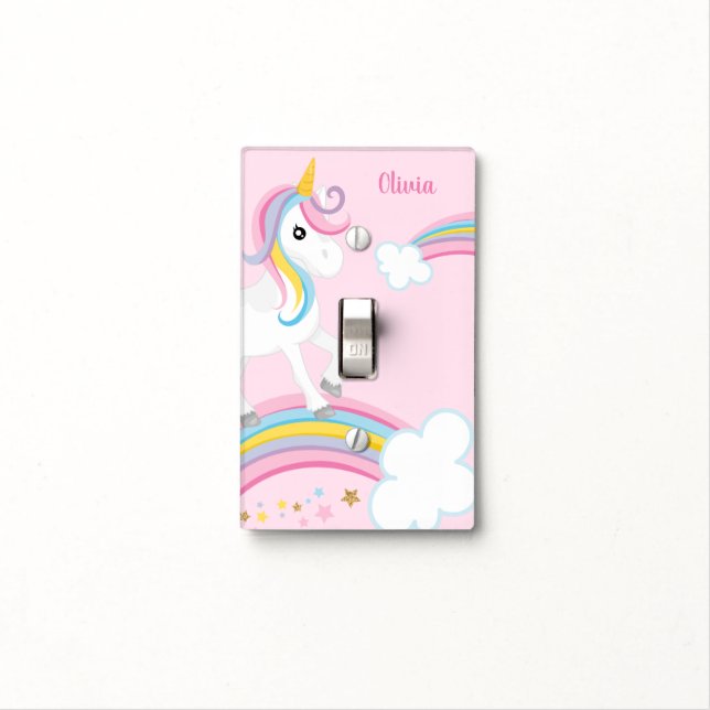Magical Rainbows Unicorn Pink Personalized Light Switch Cover (In Situ)
