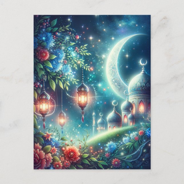 Magical Ramadan Moon & Mosque Postcard (Front)