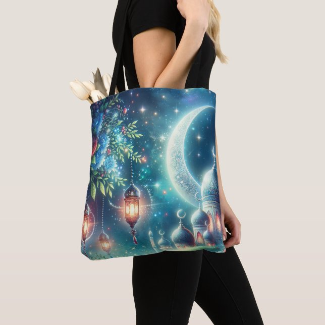 Magical Ramadan Moon & Mosque Tote Bag (Close Up)