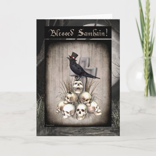 Magical Raven and Skulls Samhain Card