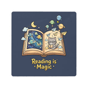 Magical Reading Adventure - Kawaii Bookish Design Metal Print