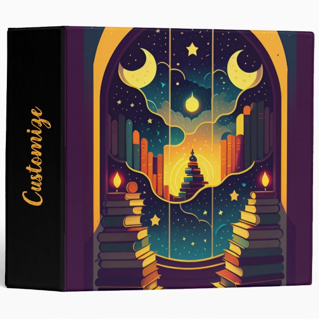 Magical Realm Of Books Purple 3 Ring Binder (Front/Spine)