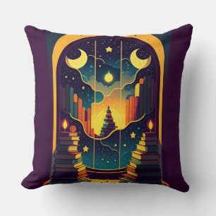 Magical Realm Of Books Purple Throw Pillow