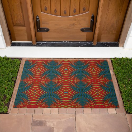Magical Red Blue Pattern Cool Unique Hippie Tribal Doormat