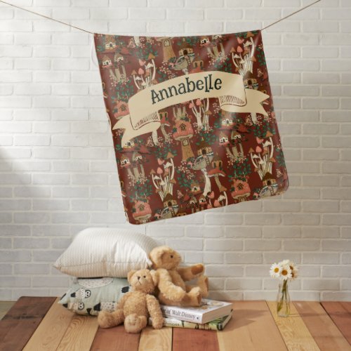 Magical Red Cottage Core Floral Mushroom Pattern  Baby Blanket