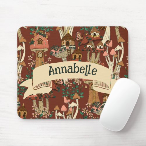 Magical Red Cottage Core Floral Mushroom Pattern  Mouse Pad