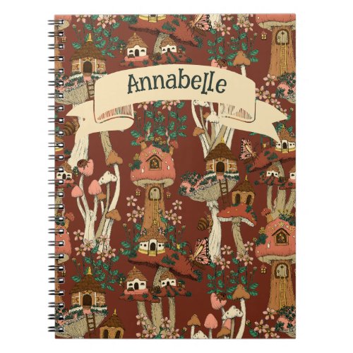 Magical Red Cottage Core Floral Mushroom Pattern  Notebook