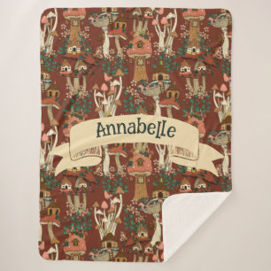 Magical Red Cottage Core Floral Mushroom Pattern  Sherpa Blanket