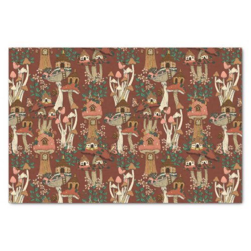 Magical Red Cottage Core Floral Mushroom Pattern  Tissue Paper