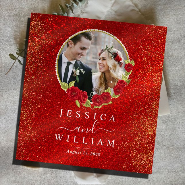 Magical Red Gold Elegant Wedding Photo Album 3 Rin 3 Ring Binder (Creator Uploaded)
