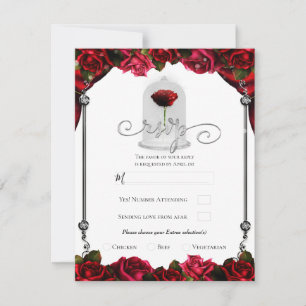 Magical Red Rose White Gold Silver Party RSVP Invitation