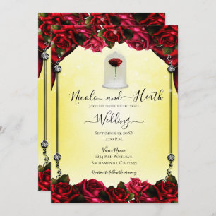 Magical Red Rose White Gold Silver Yellow Wedding Invitation
