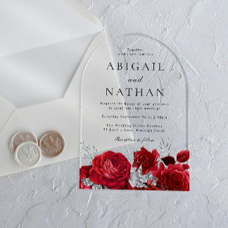Magical Red Roses Arch Wedding Acrylic Invitations