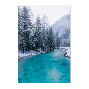Magical river in enchanted winter forest acrylic print