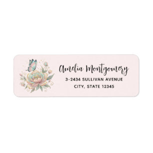 Magical Rose and Butterfly Pastel Colors Address Label