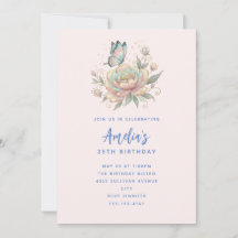 Magical Rose and Butterfly Pastel Colors Birthday