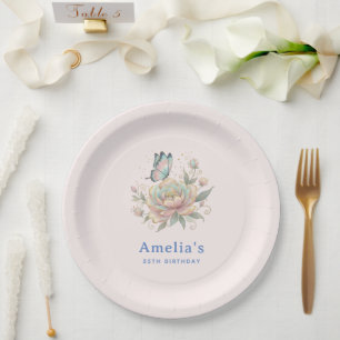 Magical Rose and Butterfly Pastel Colors Birthday Paper Plates