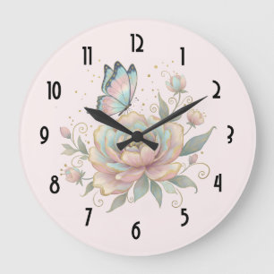 Magical Rose and Butterfly Pastel Colors Large Clock