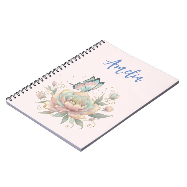 Magical Rose and Butterfly Pastel Colors Notebook (Left Side)