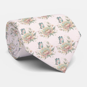 Magical Rose and Butterfly Pastel Colors Pattern Neck Tie